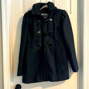 Womens Guess Los Angeles charcoal button and zipper wool blend coat size L